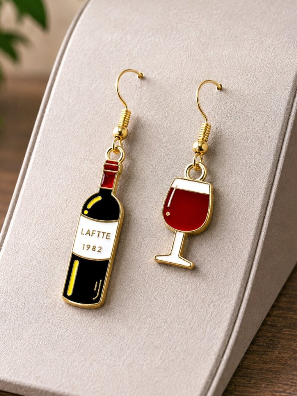 Wine Bottle and Glass Drop Earrings | Handmade - Picture 3 of 6